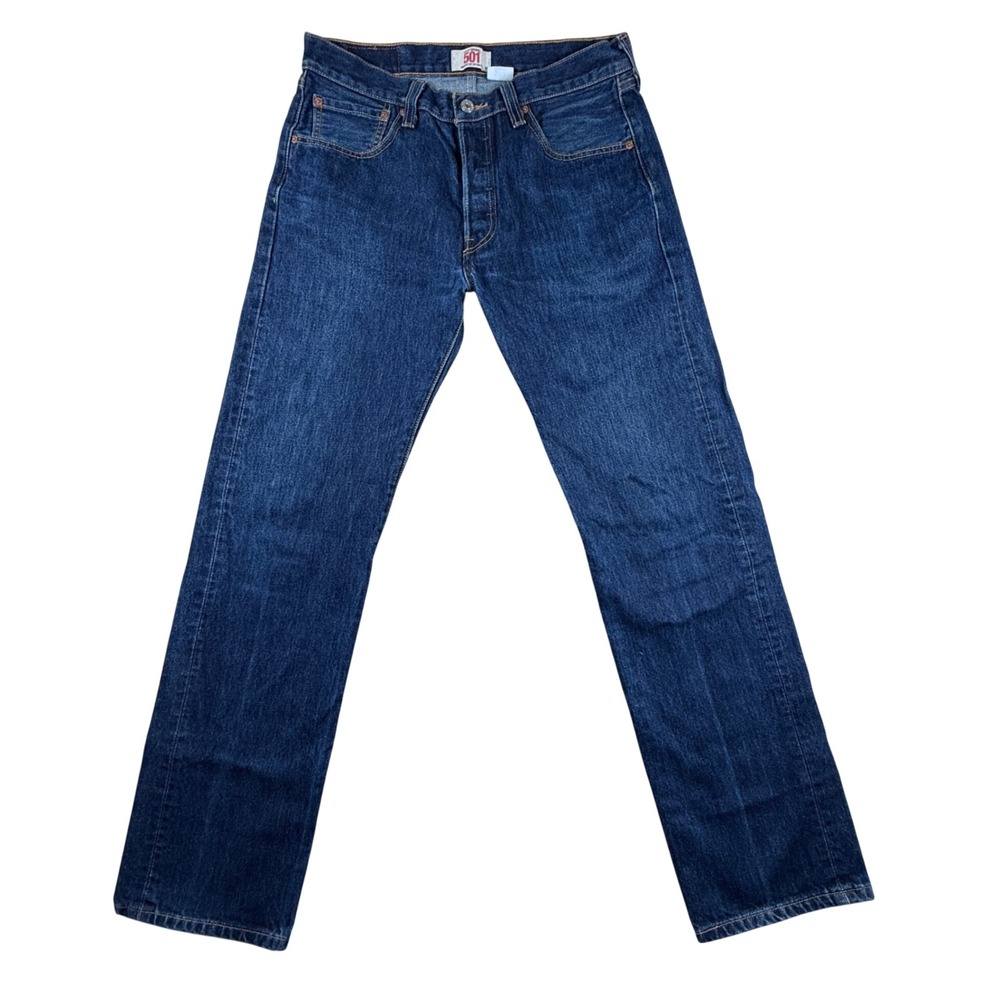 Levis 501 Original Mens Straight Leg Button Fly Jeans Dark Wash Blue 33x32